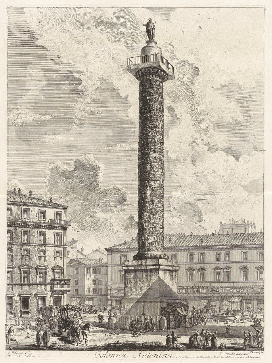 Colonna Antonina (Marcus Aureliuksen pylväs), Vedute di Romasta (Rooman näkymät) tekijältä Giovanni Battista Piranesi