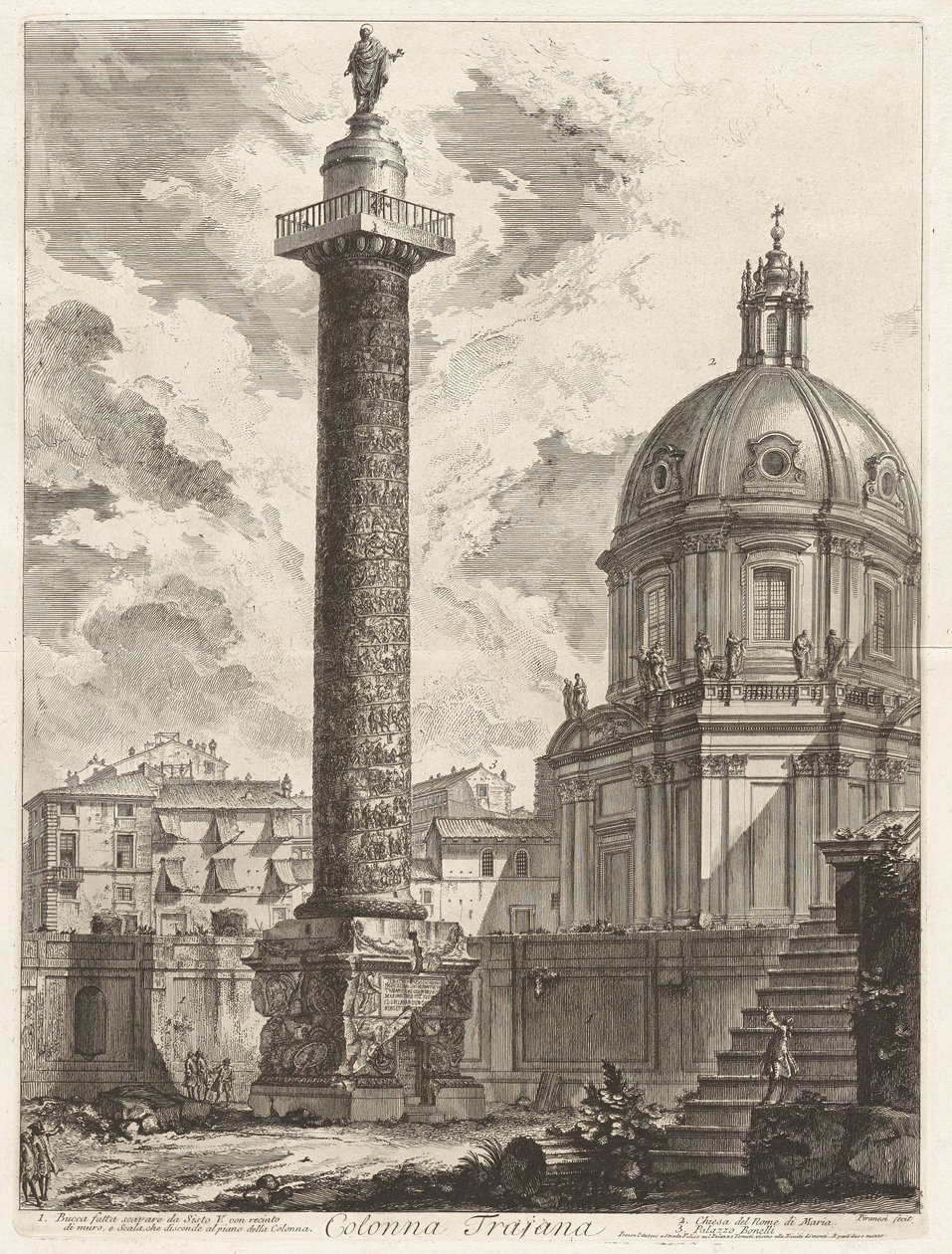 Trajanuksen pylväs, sarjasta Näkymiä Roomasta tekijältä Giovanni Battista Piranesi
