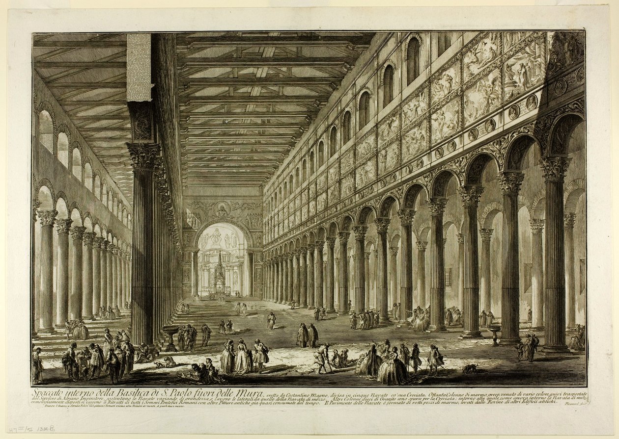 Leikattu näkymä S. Paolo fuori delle Muran basilikan sisätiloihin [St. Paavali muurien ulkopuolella], Näkymät Roomaan tekijältä Giovanni Battista Piranesi