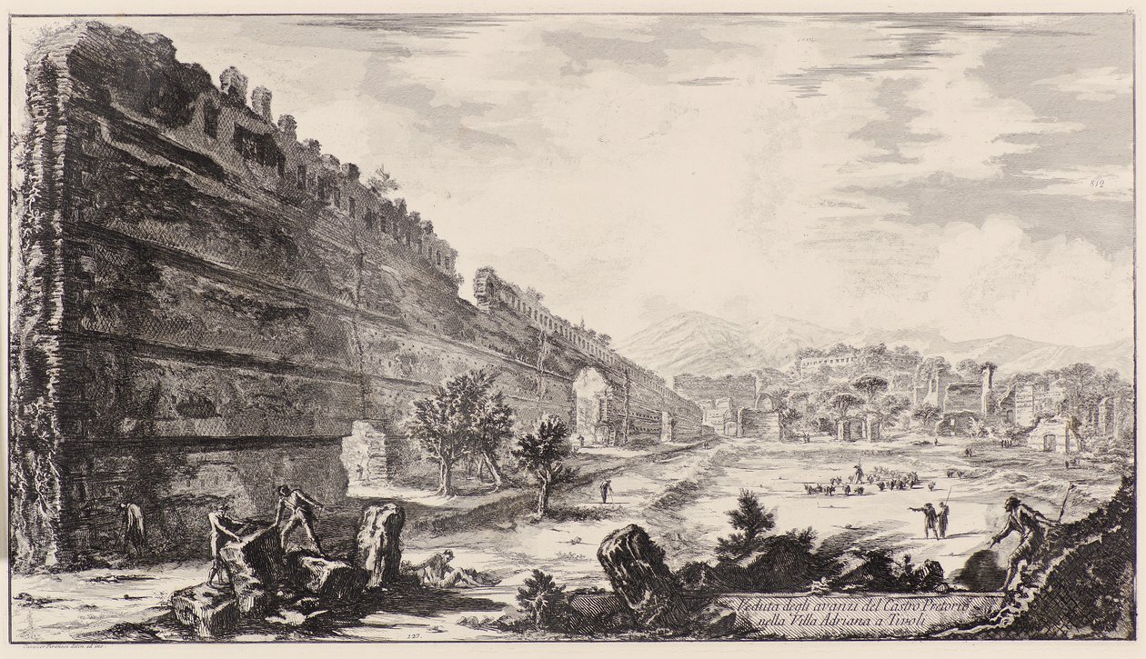 Degli Avanzi Del Castro Pretorio Hadrianuksen huvilassa Tivolissa tekijältä Giovanni Battista Piranesi