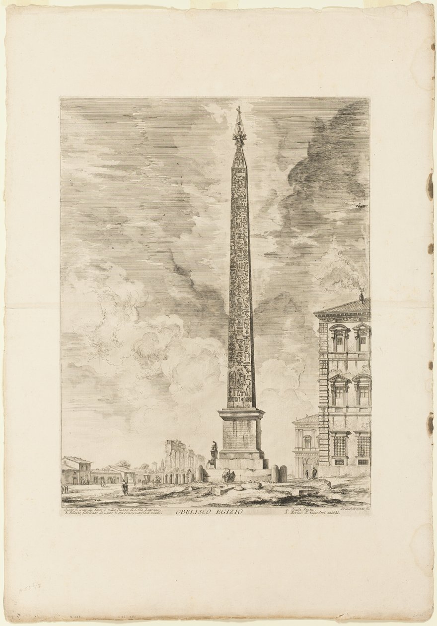 Egyptin obeliski. Paavi Sixtus V pystytti tämän Lateranin Pyhän Johanneksen aukiolle Rooman näkymistä. tekijältä Giovanni Battista Piranesi