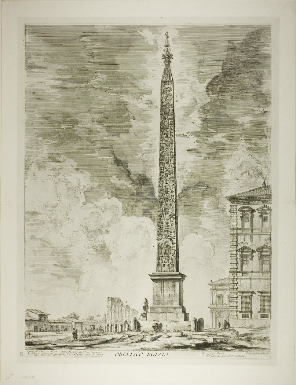 Egyptin obeliski. Paavi Sixtus V pystytti tämän Lateranin Pyhän Johanneksen aukiolle Rooman näkymistä. tekijältä Giovanni Battista Piranesi