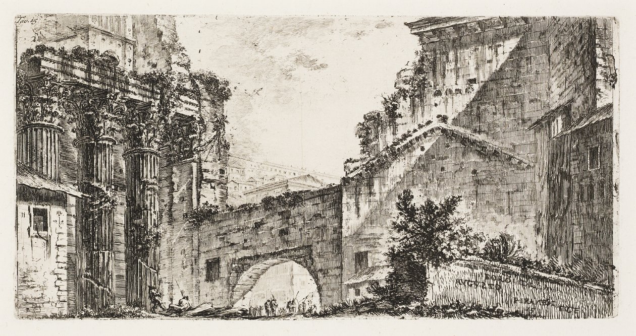 Augustuksen foorumi, levy 15 kohdasta Jotkut näkymät riemukaariin ja muihin monumentteihin tekijältä Giovanni Battista Piranesi