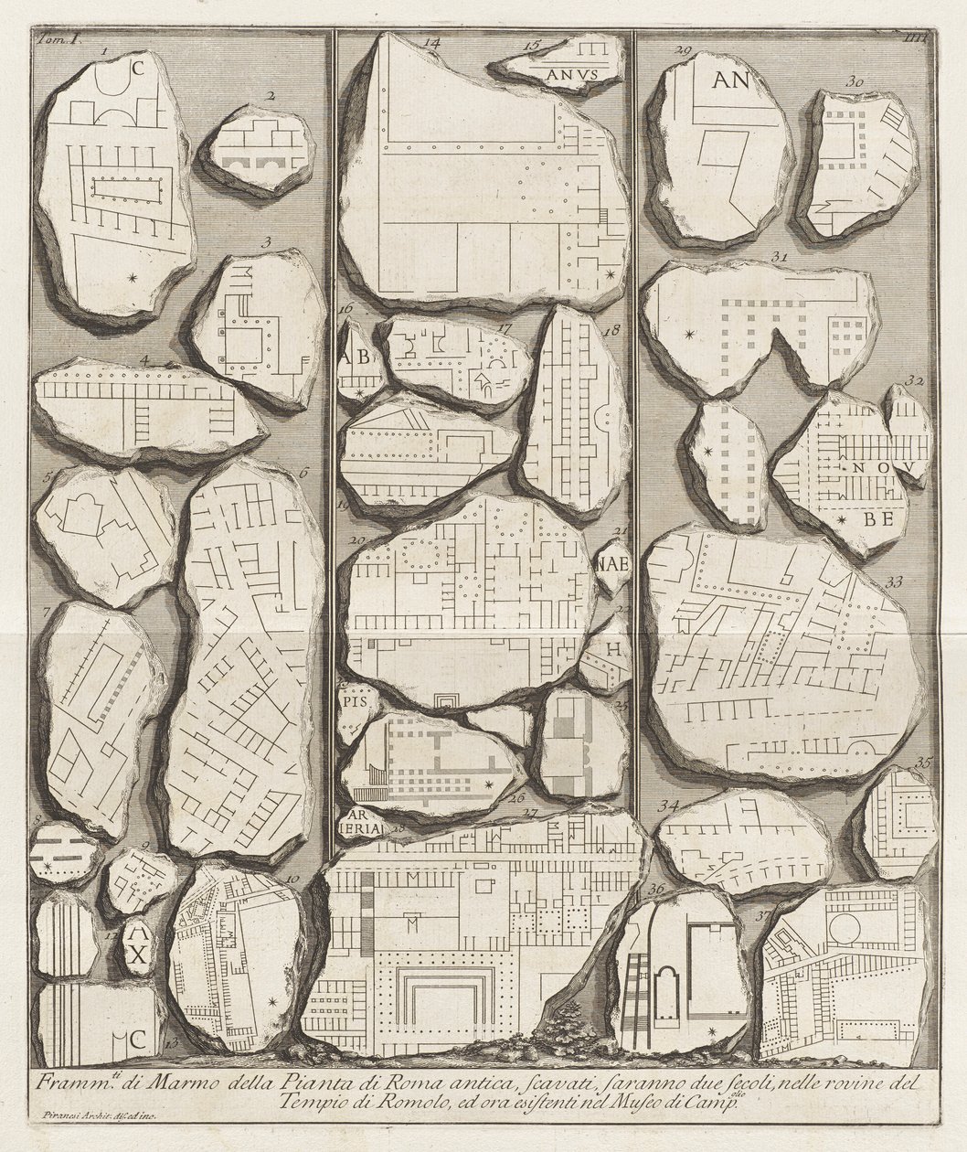 Marmoripalat muinaisen Rooman suunnitelmasta tekijältä Giovanni Battista Piranesi