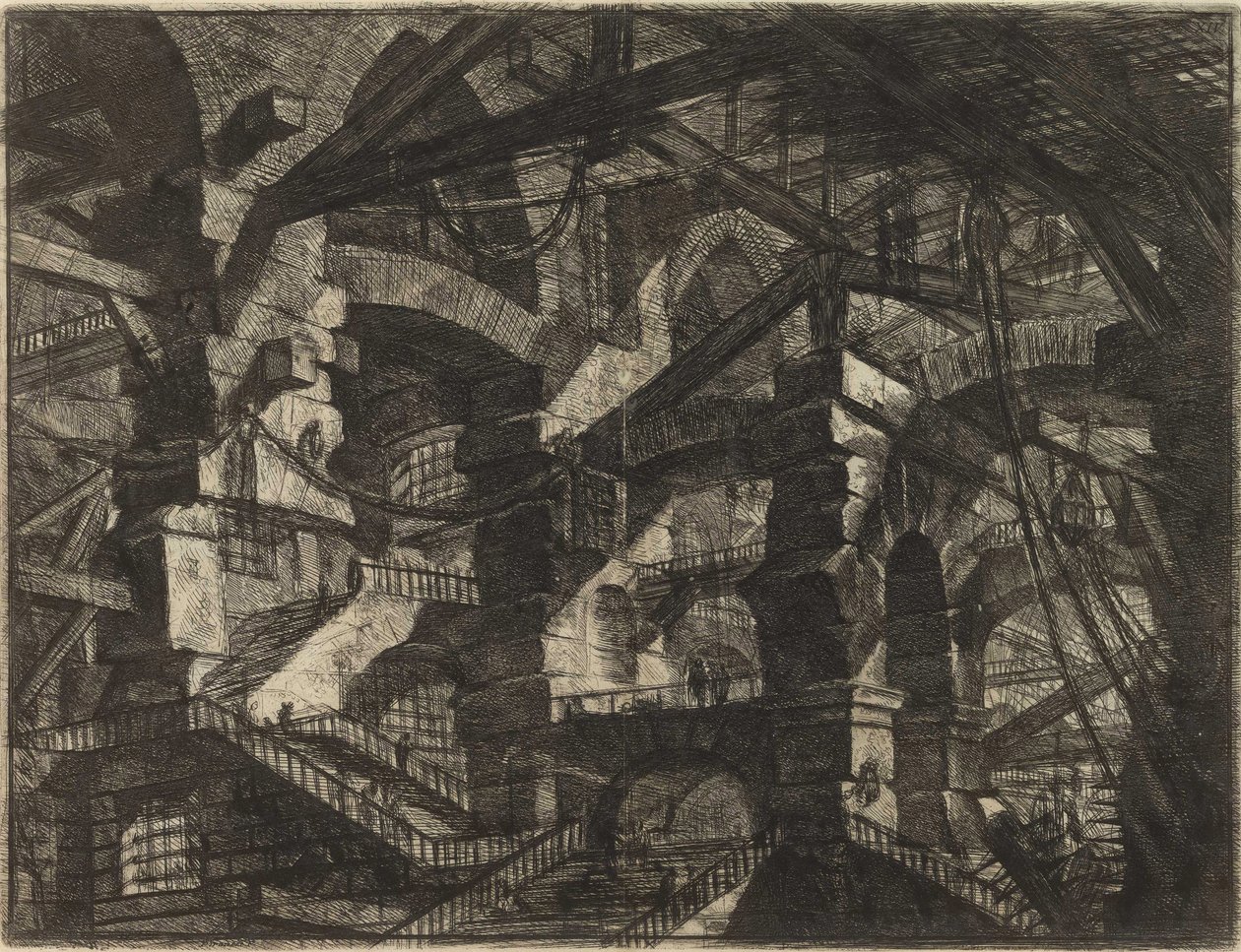 Piranesi, Giovanni Battista (1720-1778) sarjasta The Imaginary Prisons (The Prisons of Invention). Kuparikaiverrus, n. 1761, Yksityiskokoelma tekijältä Giovanni Battista Piranesi