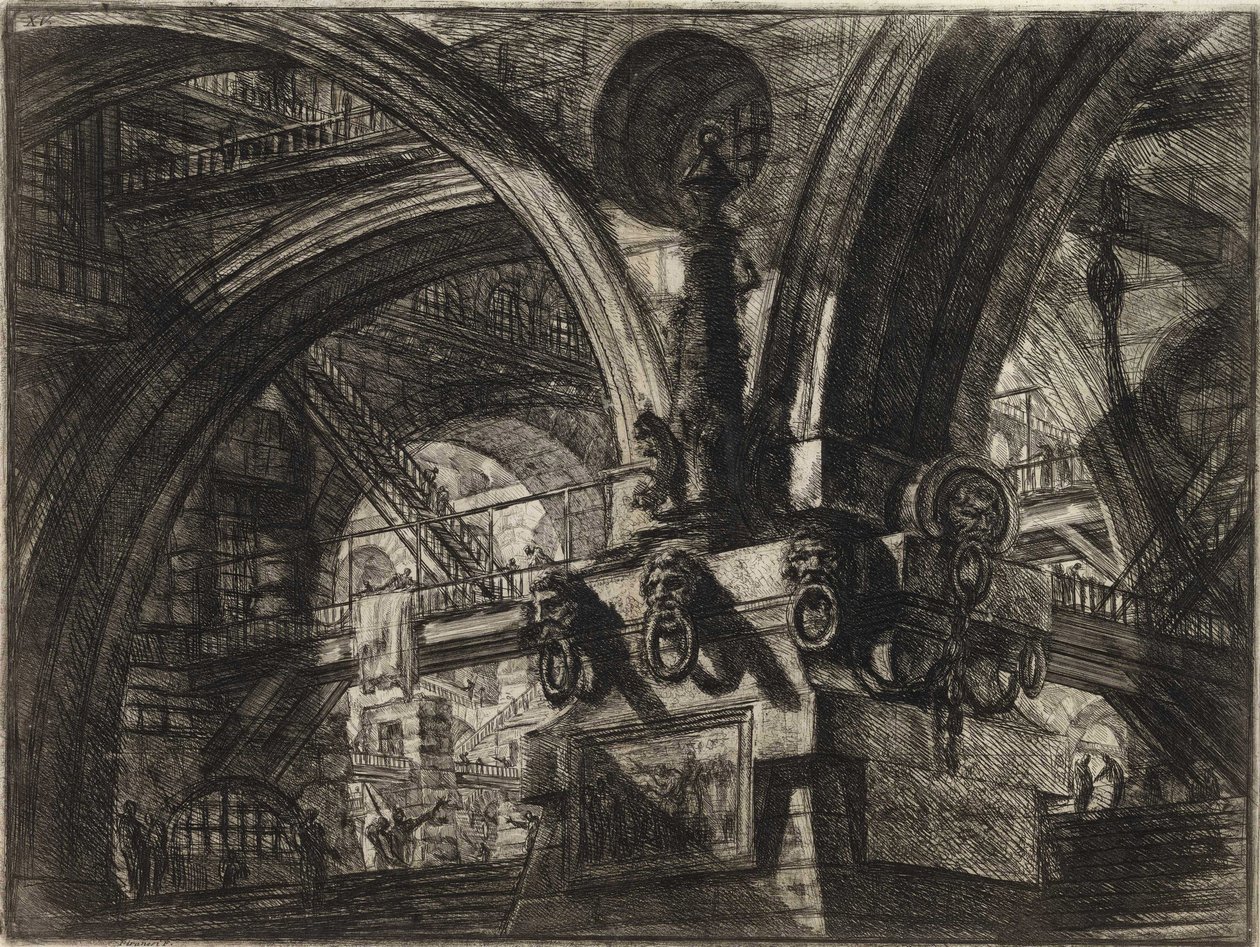 Piranesi, Giovanni Battista (1720-1778) sarjasta The Imaginary Prisons (The Prisons of Invention). Kuparikaiverrus, n. 1761, Yksityiskokoelma tekijältä Giovanni Battista Piranesi