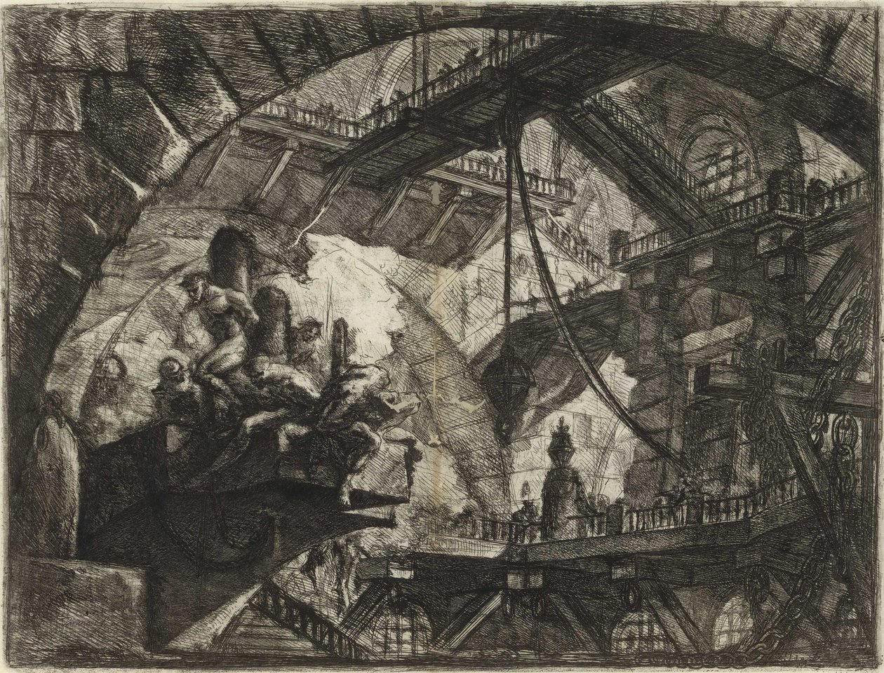 Piranesi, Giovanni Battista (1720-1778) sarjasta The Imaginary Prisons (The Prisons of Invention). Kuparikaiverrus, n. 1761, Yksityiskokoelma tekijältä Giovanni Battista Piranesi