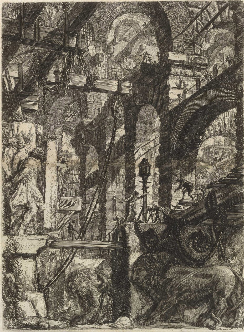 Piranesi, Giovanni Battista (1720-1778) sarjasta The Imaginary Prisons (The Prisons of Invention). Kuparikaiverrus, n. 1761, Yksityiskokoelma tekijältä Giovanni Battista Piranesi