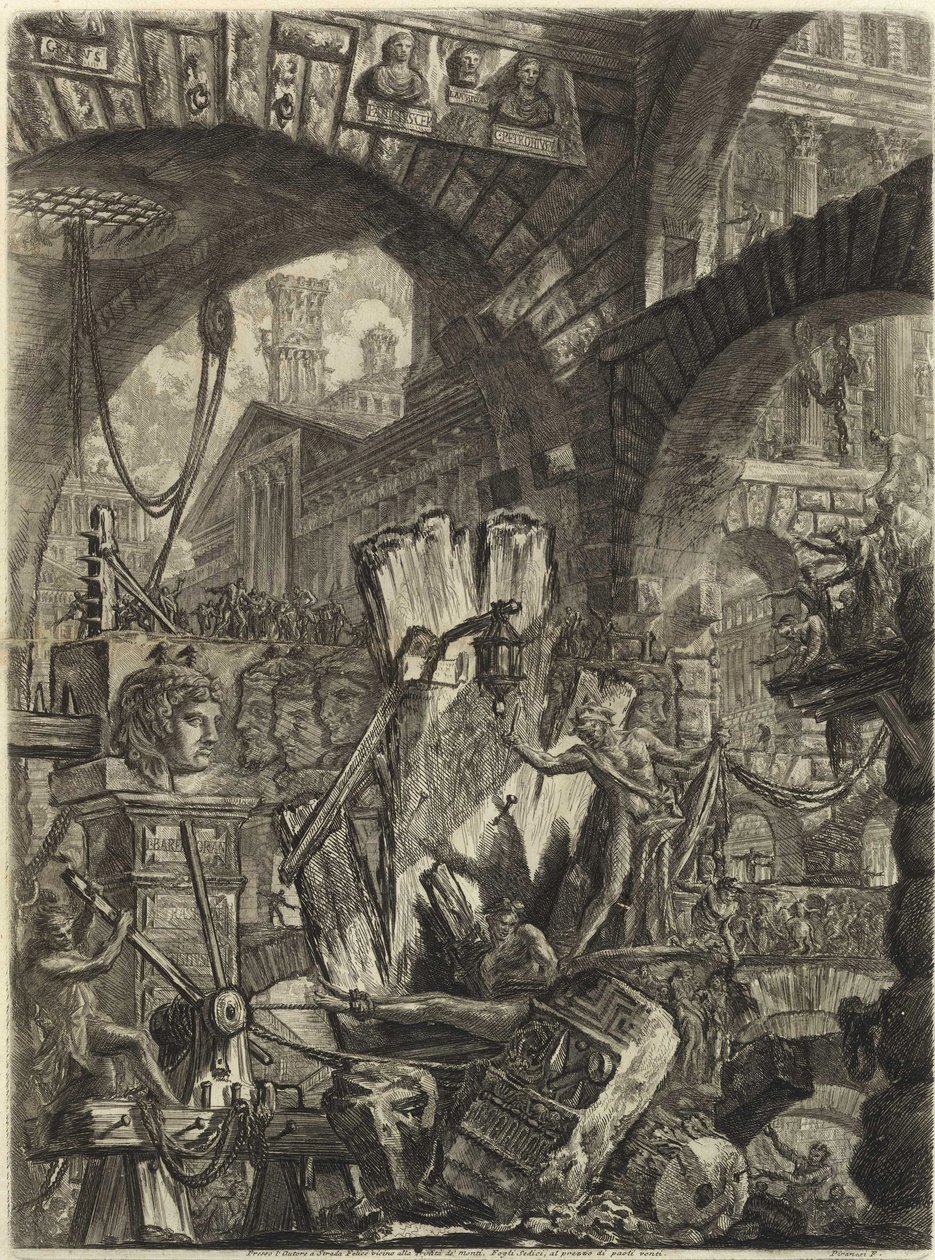 Piranesi, Giovanni Battista (1720-1778) sarjasta The Imaginary Prisons (The Prisons of Invention). Kuparikaiverrus, n. 1761, Yksityiskokoelma tekijältä Giovanni Battista Piranesi