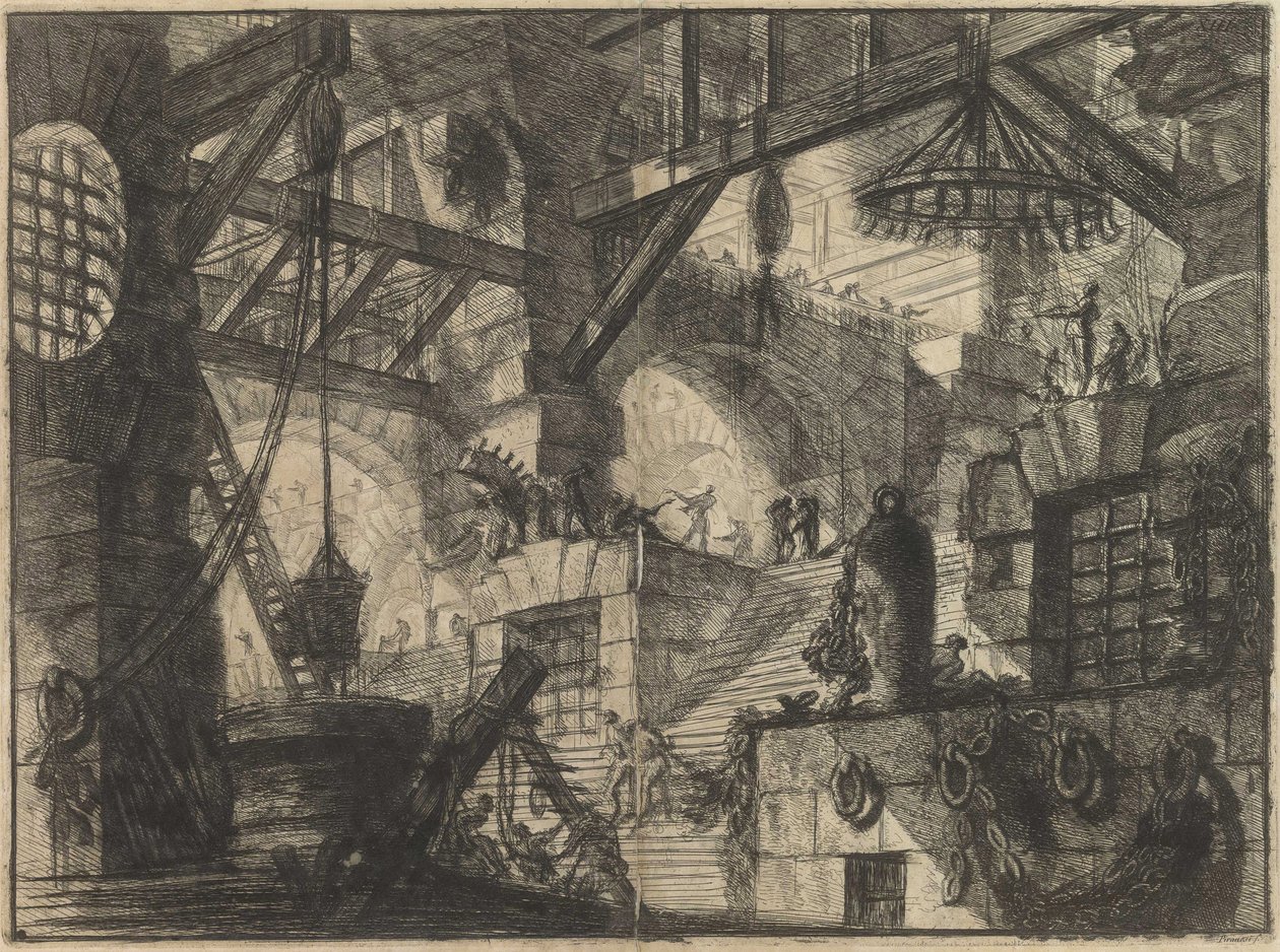 Piranesi, Giovanni Battista (1720-1778) sarjasta The Imaginary Prisons (The Prisons of Invention). Kuparikaiverrus, n. 1761, Yksityiskokoelma tekijältä Giovanni Battista Piranesi