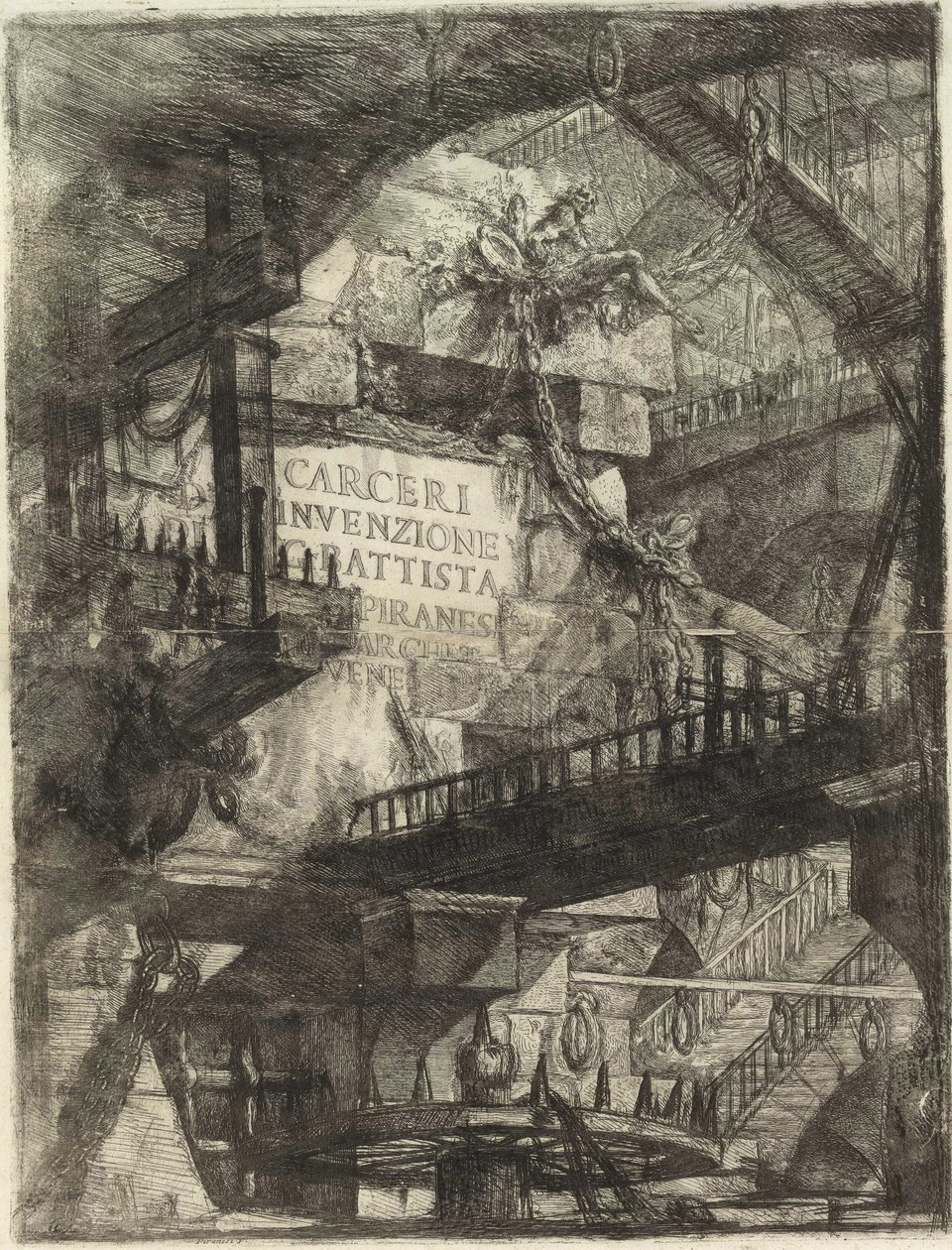 Piranesi, Giovanni Battista (1720-1778) sarjasta The Imaginary Prisons (The Prisons of Invention). Kuparikaiverrus, n. 1761, Yksityiskokoelma tekijältä Giovanni Battista Piranesi