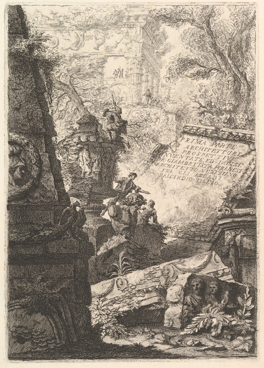 Frontispiece: First Part of Architectures, and Perspectives, Rooma, ca. 1750. tekijältä Giovanni Battista Piranesi