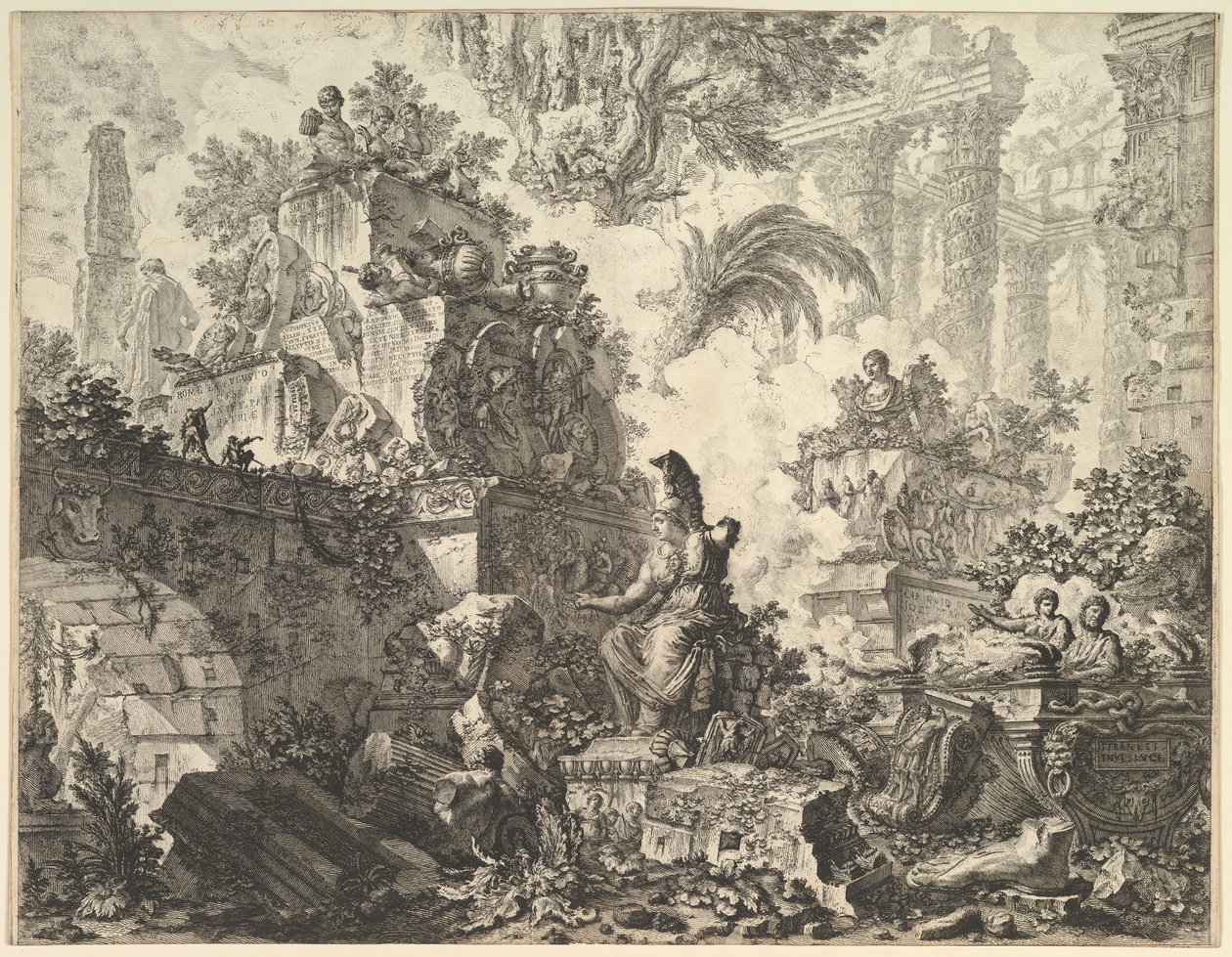 Etukappale, Minervan patsas, n. 1748. tekijältä Giovanni Battista Piranesi