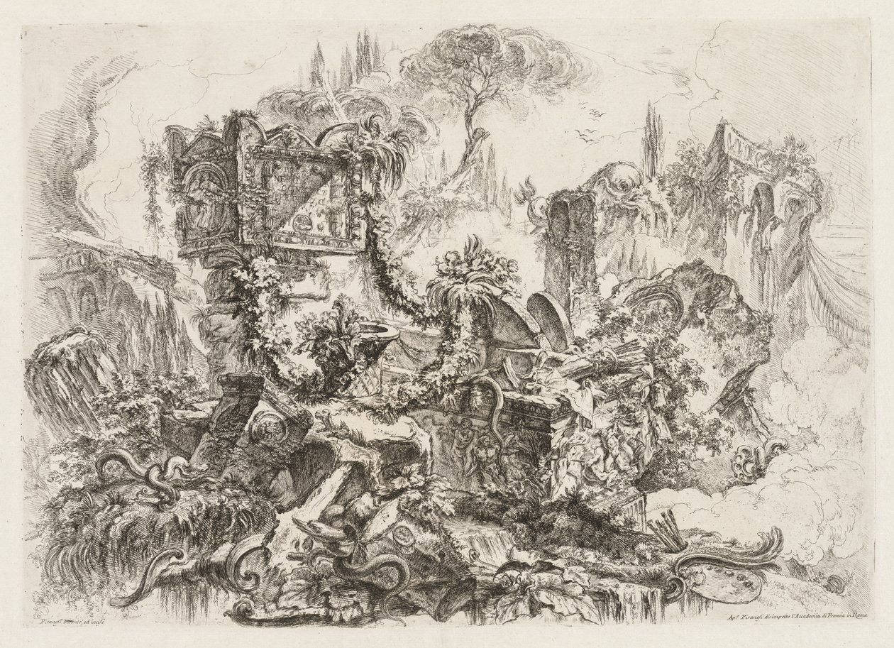 Groteschi: Rauniot käärmeineen, n. 1745-50. tekijältä Giovanni Battista Piranesi