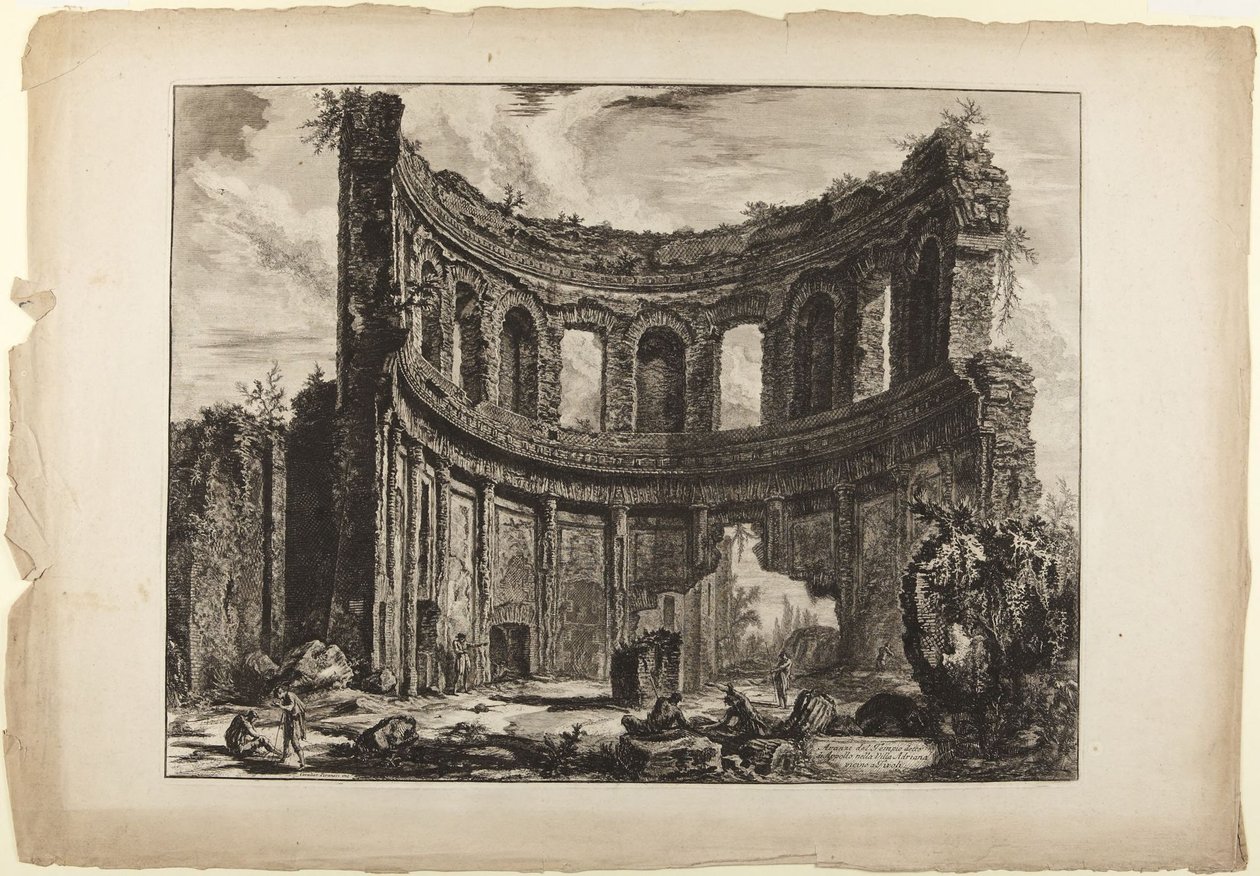 Hadrianuksen huvila. Pienemmän palatsin jäännökset (aiemmin kutsuttu Apollonin temppeliksi) (Vedute di Roma -sarjasta, 1768) tekijältä Giovanni Battista Piranesi
