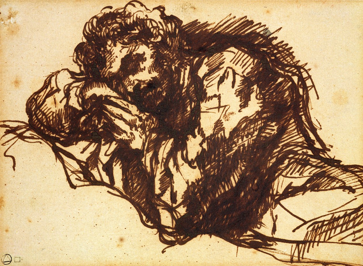 Puolipitkä muotokuva kumartuneesta miehestä (kynä ja muste paperille) tekijältä Giovanni Battista Piranesi