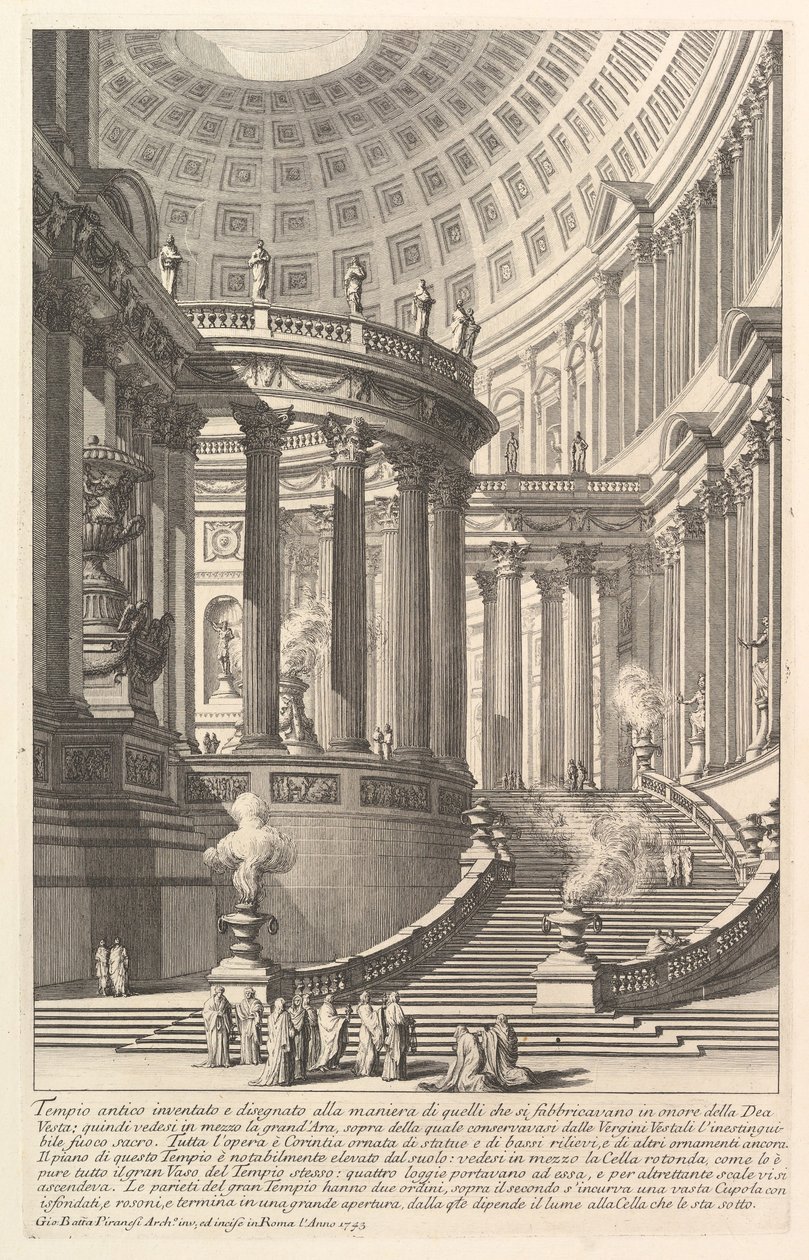 Kuvitteellinen muinainen temppeli, joka on suunniteltu jumalattaren kunniaksi rakennettujen tyyliin ..., n. 1750. tekijältä Giovanni Battista Piranesi