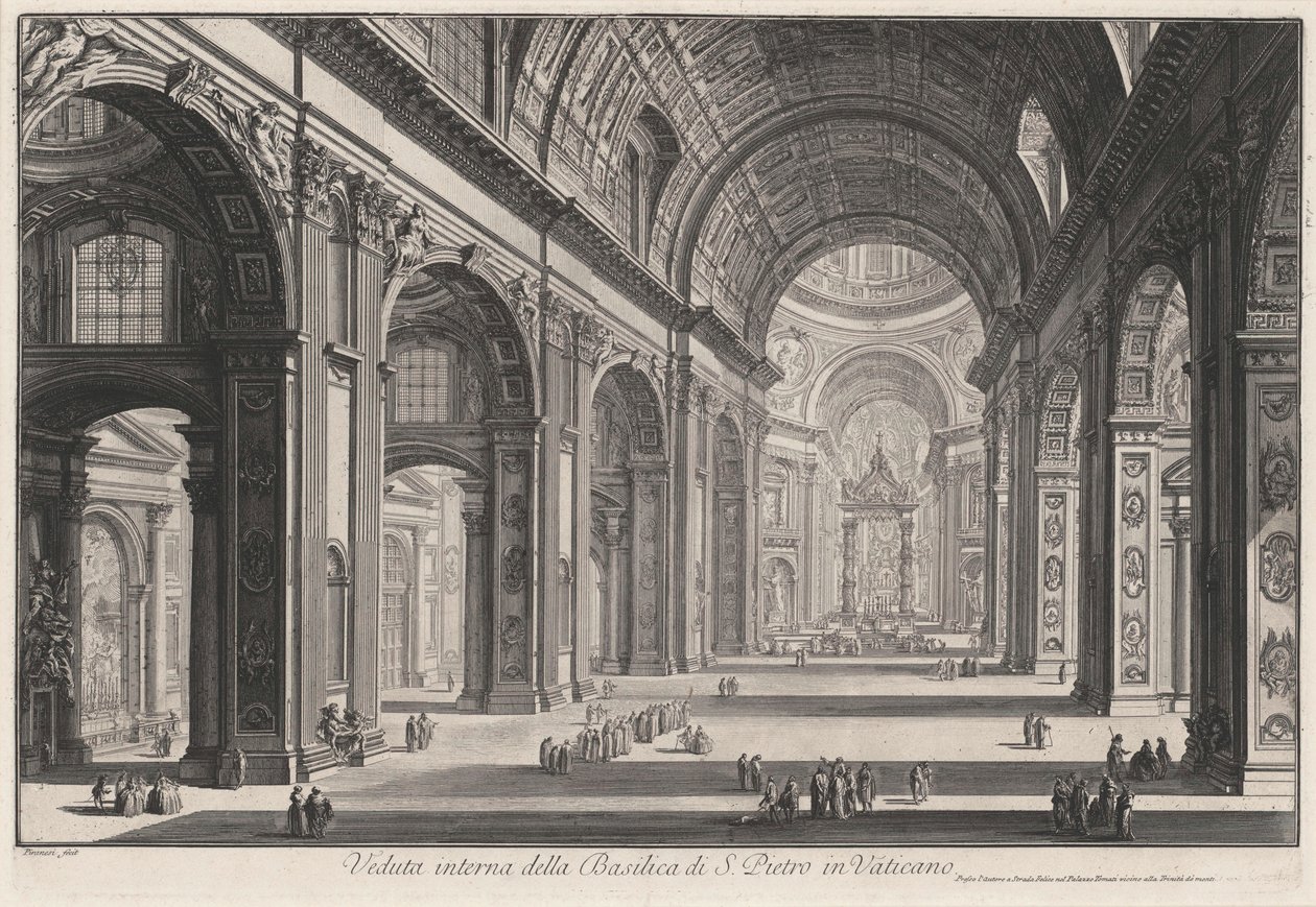 Vatikaanin Pietarinkirkon sisäkuva (teoksesta Vedute di Roma) tekijältä Giovanni Battista Piranesi