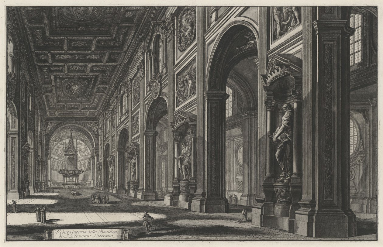San Giovanni in Lateranon basilikan sisänäkymä (teoksesta Vedute di Roma) tekijältä Giovanni Battista Piranesi
