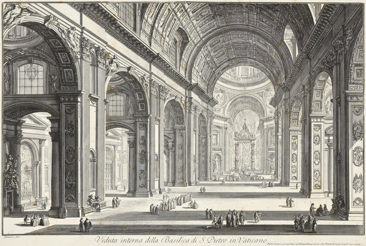Vatikaanin Pietarinkirkon sisänäkymä tekijältä Giovanni Battista Piranesi