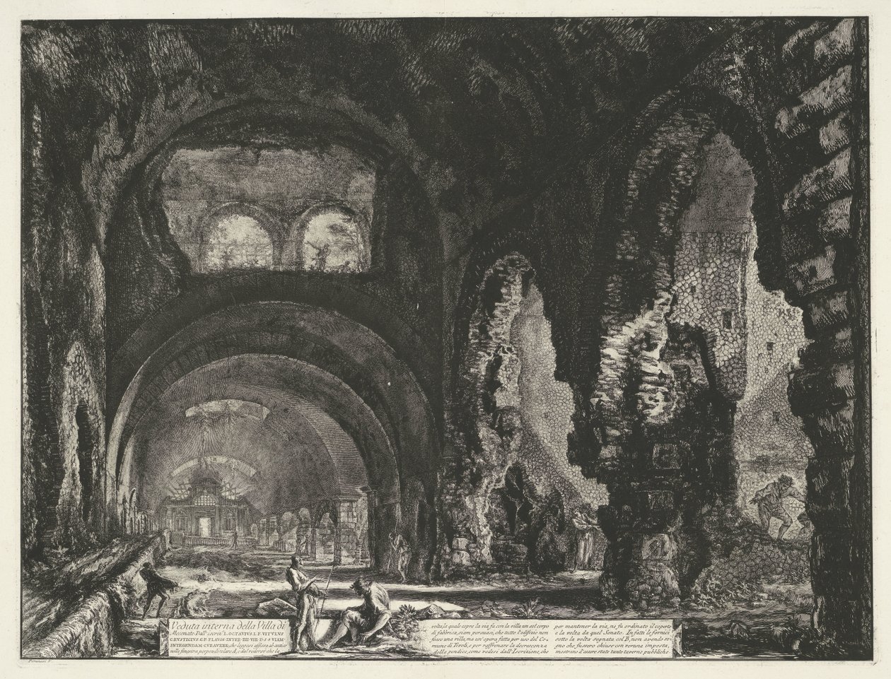 Interieur van de Tempel van Hercules Victor t ja Tivoli Sisäkuva Villa di Mecenaten (otsikko esineessä) Gezichten op Rome (sarjan nimi) Näkymät Roomaan suunnitellut ja kaivertanut Giambattista Piranesi arkkitehti Ve (nez) iano (sarjan nimi) tekijältä Giovanni Battista Piranesi