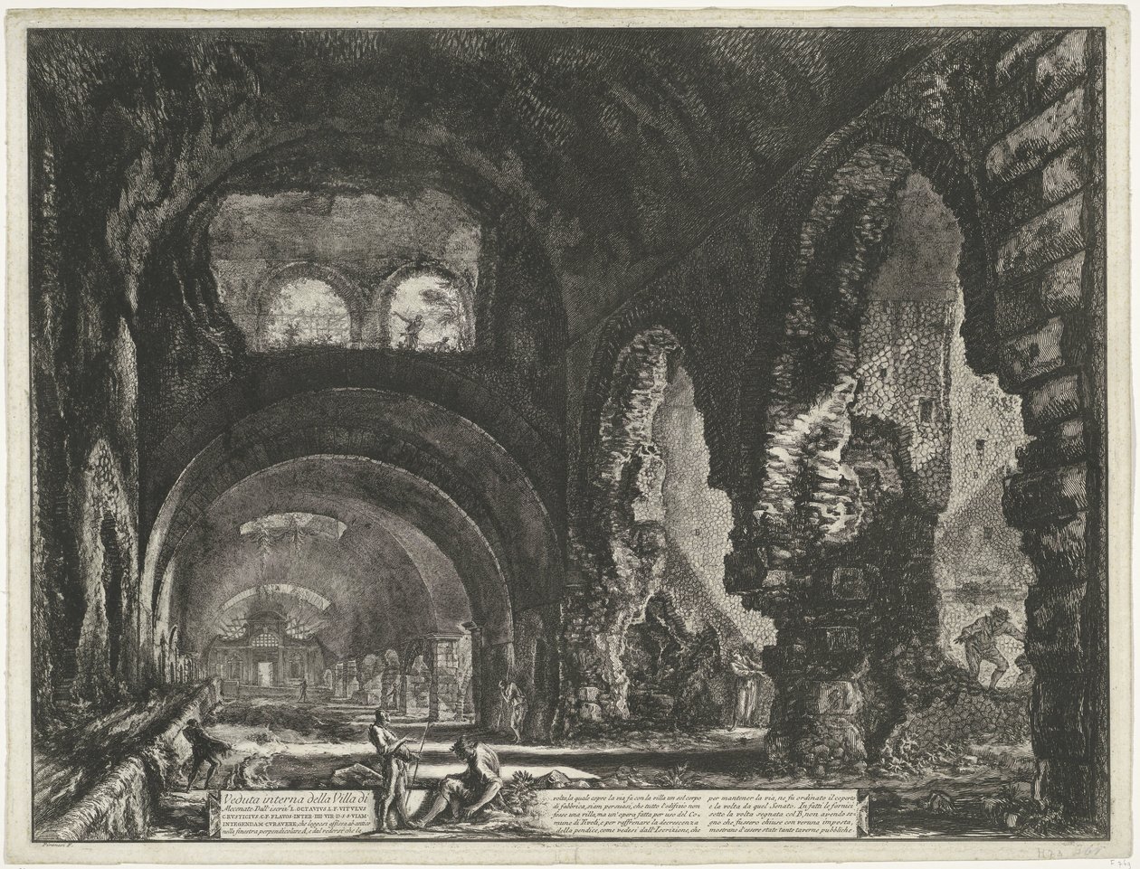 Interieur van de Tempel van Hercules Victor t ja Tivoli Sisäkuva Villa di Mecenaten (otsikko esineessä) Gezichten op Rome (sarjan nimi) Näkymät Roomaan suunnitellut ja kaivertanut Giambattista Piranesi arkkitehti Ve (nez) iano (sarjan nimi) tekijältä Giovanni Battista Piranesi
