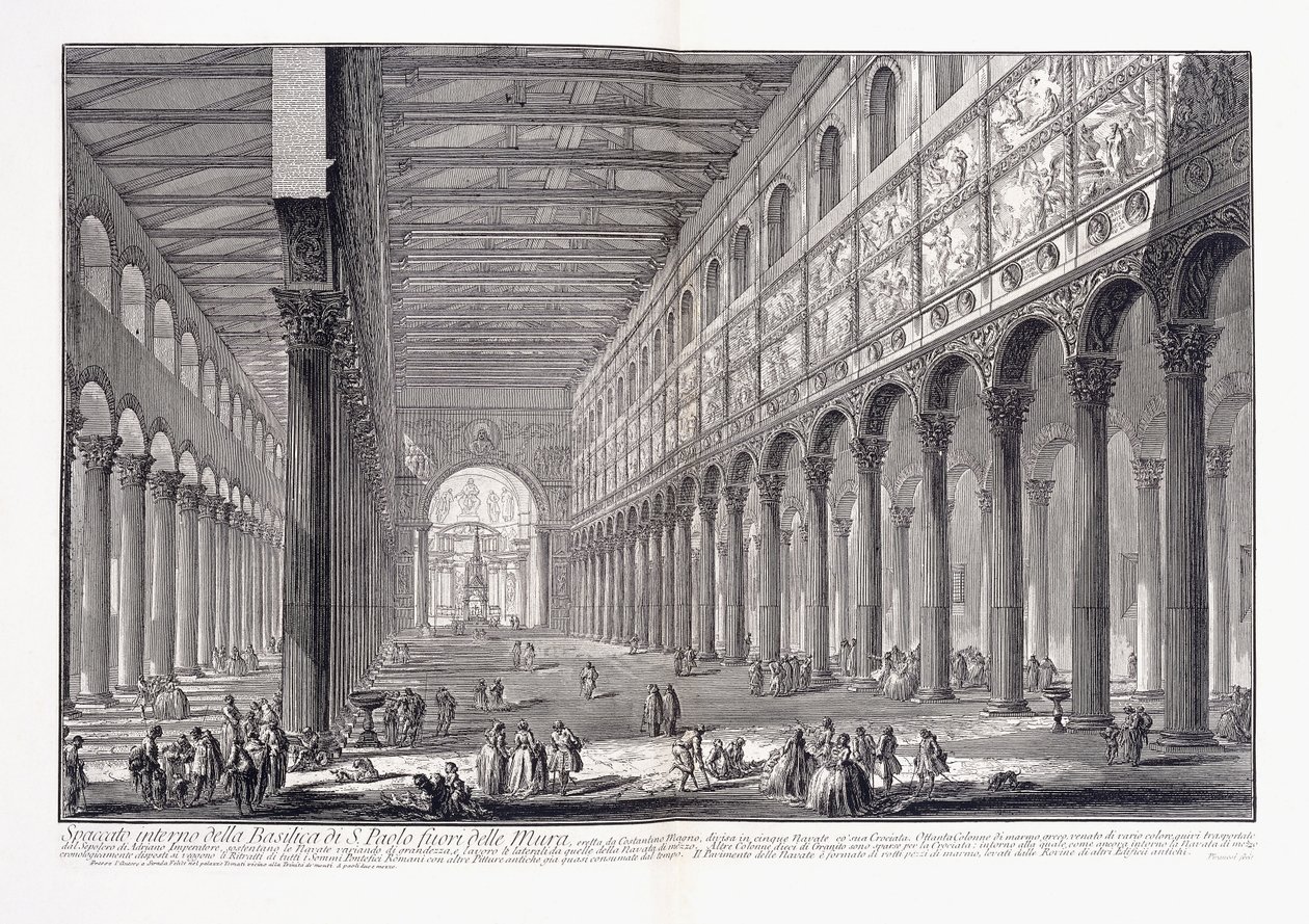 Pyhän Paavalin basilikan sisätilat muurien ulkopuolella tekijältä Giovanni Battista Piranesi