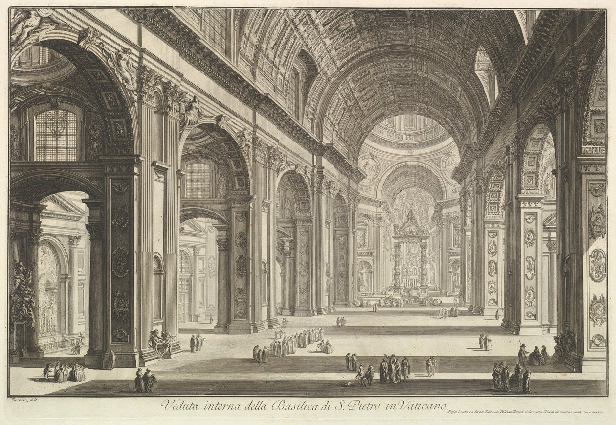 Vatikaanin Pietarinkirkon sisänäkymä teoksesta "Vedute di Roma" (Näkymiä Roomasta) tekijältä Giovanni Battista Piranesi