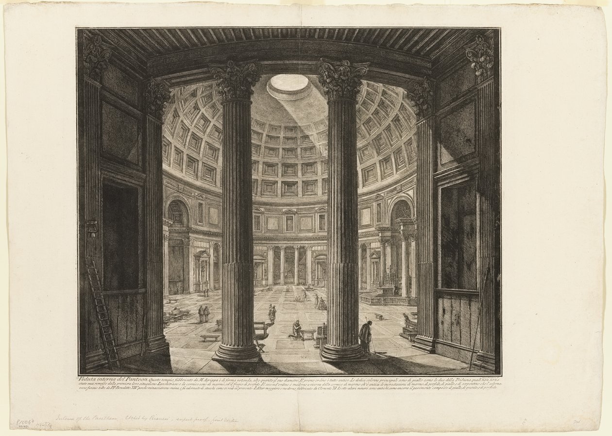 Pantheonin sisäkuva Rooman näkymistä tekijältä Giovanni Battista Piranesi