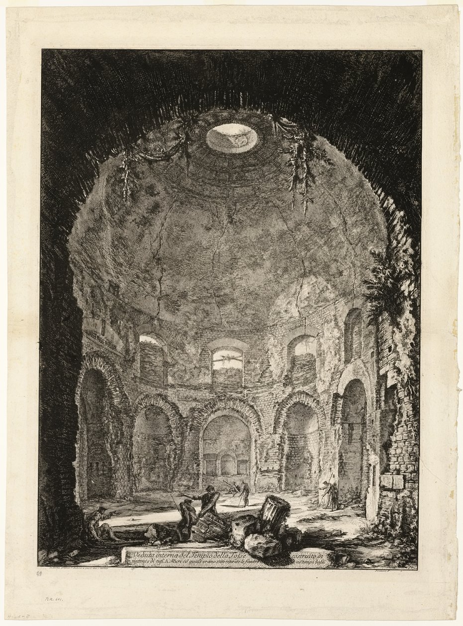 Sisäkuva niin kutsutusta Tempio della Tossesta [yskän temppeli] Rooman näkymistä tekijältä Giovanni Battista Piranesi