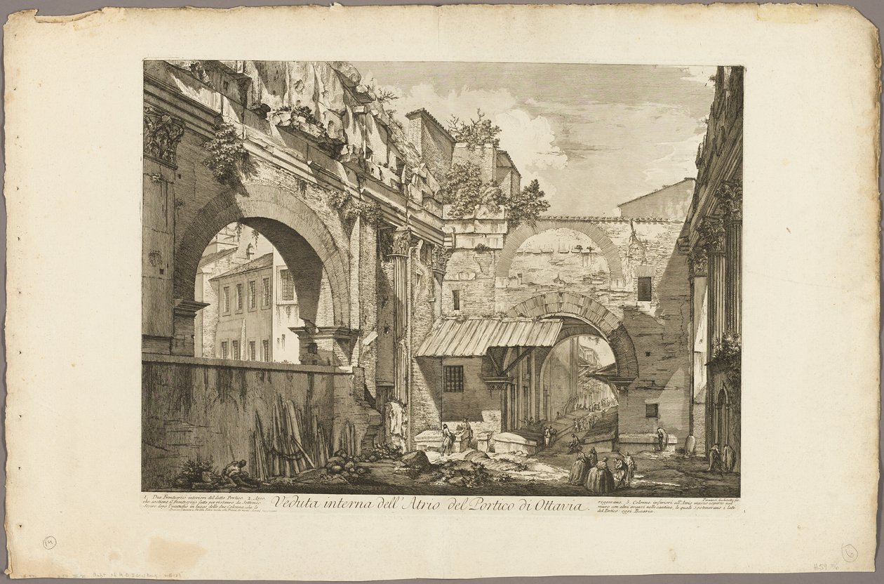Sisäkuva Octavian portikon atriumista Rooman näkymistä tekijältä Giovanni Battista Piranesi
