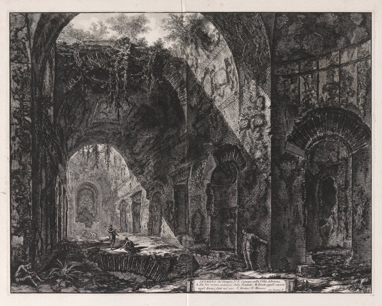 Hadrianuksen temppelin sisätilat, joiden sanotaan olevan Canopusista tekijältä Giovanni Battista Piranesi
