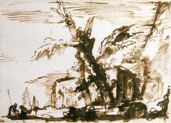 Italialainen maisema (kynä ja muste paperille) tekijältä Giovanni Battista Piranesi