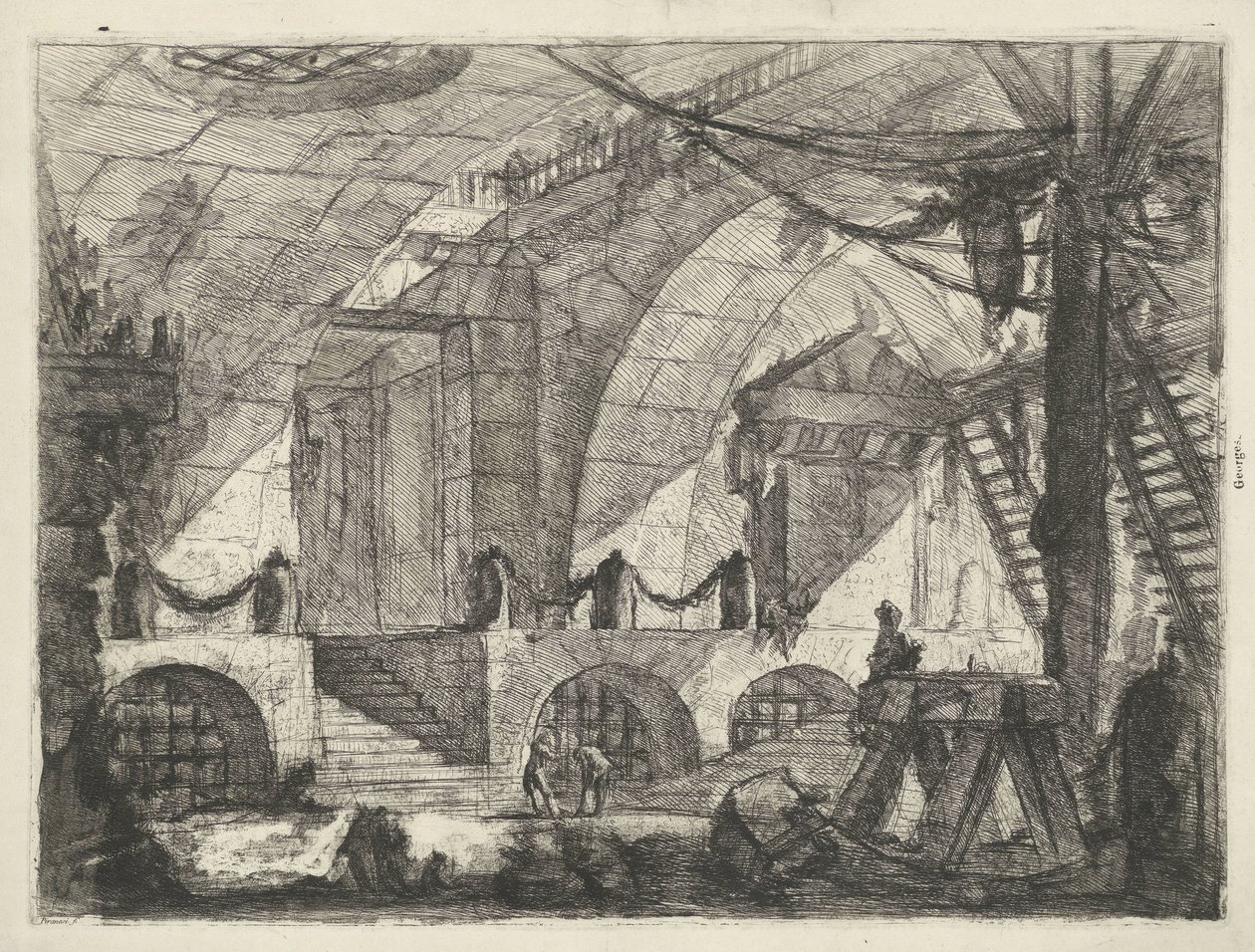 Kerker tapasi zaagbokin Kerkers (sarjan nimi) Capric Inventions by Carceri all Acqua Forte (sarjan nimi) tekijältä Giovanni Battista Piranesi