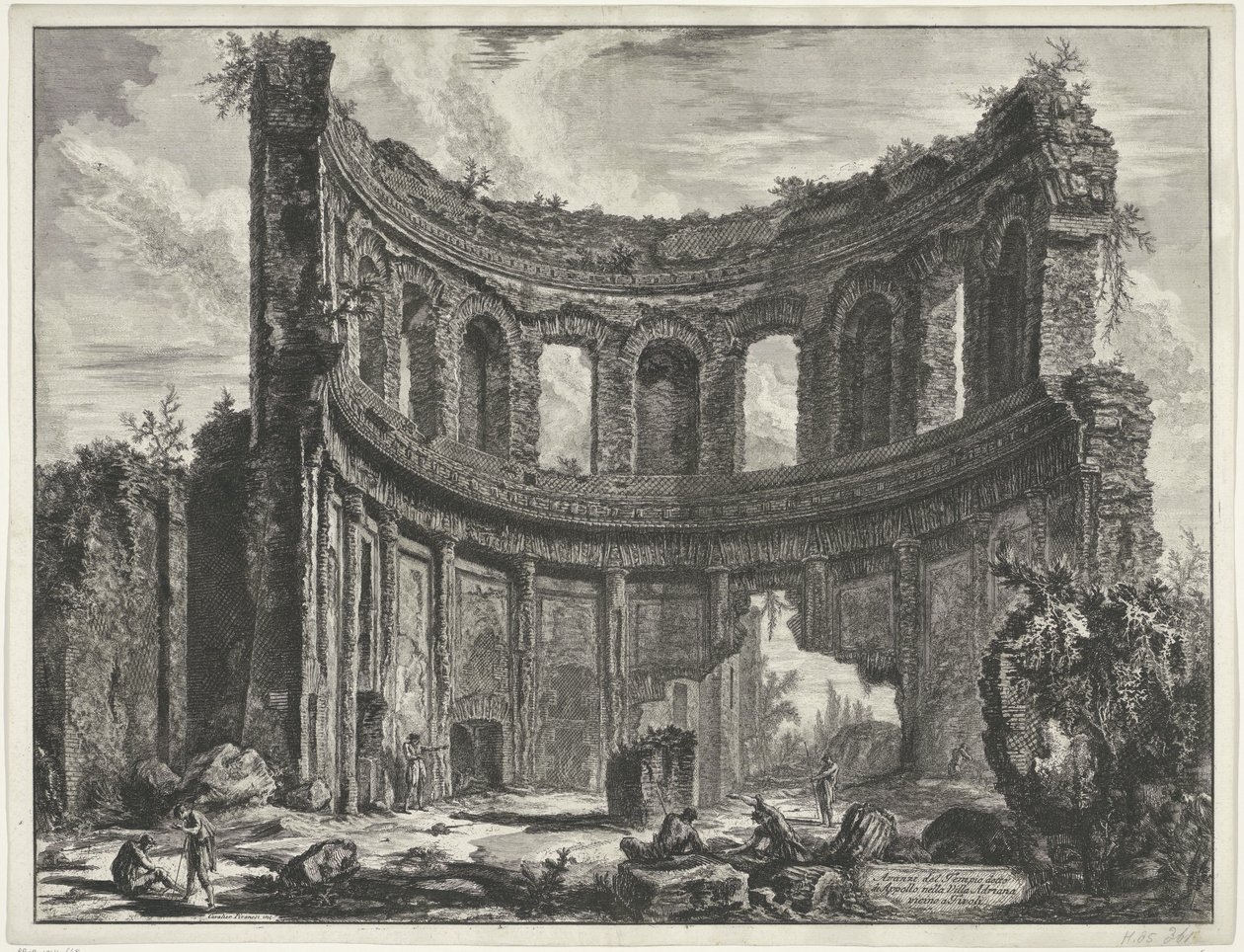 Kleine paleis Villa Adriana t:ssä ja Tivolissa Appollo-nimisen temppelin jäänteet Hadrianuksen huvilassa lähellä Tivolia (otsikko esineessä) Gezichten op Rome (sarjan nimi) Näkymät Roomaan suunnitellut ja kaivertanut Giambattista Piranesi arkkitehti Ve (ne tekijältä Giovanni Battista Piranesi