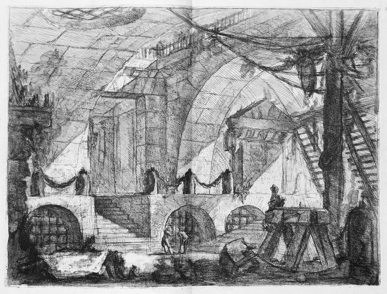 Keksintöjen vankilat, levy XII: Sahanpuu tekijältä Giovanni Battista Piranesi