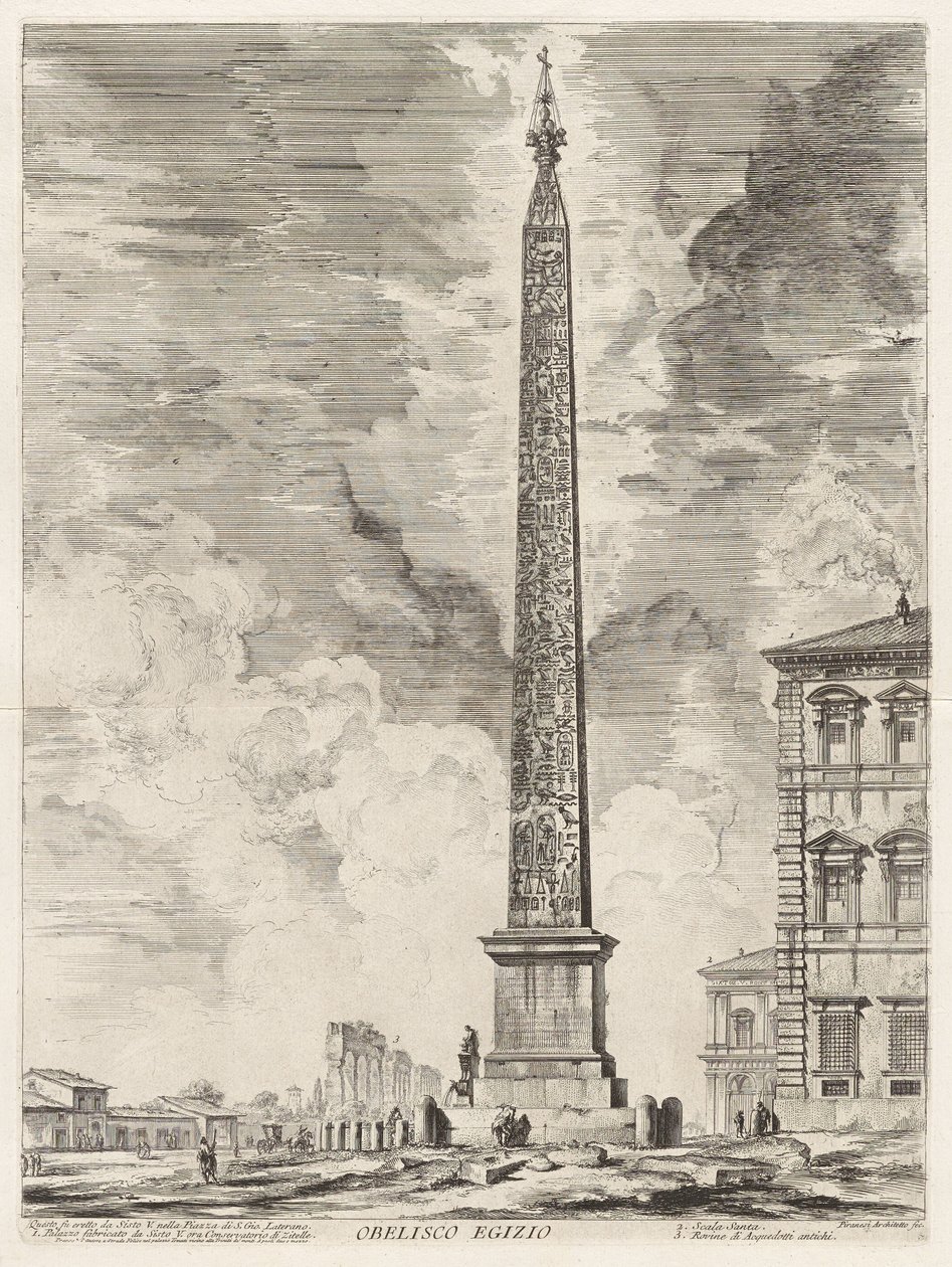 Egyptiläinen obeliski. Sixtus V pystytti sen Piazza di San Giovanni in Lateranolle, teoksesta "Näkymiä Roomasta" tekijältä Giovanni Battista Piranesi