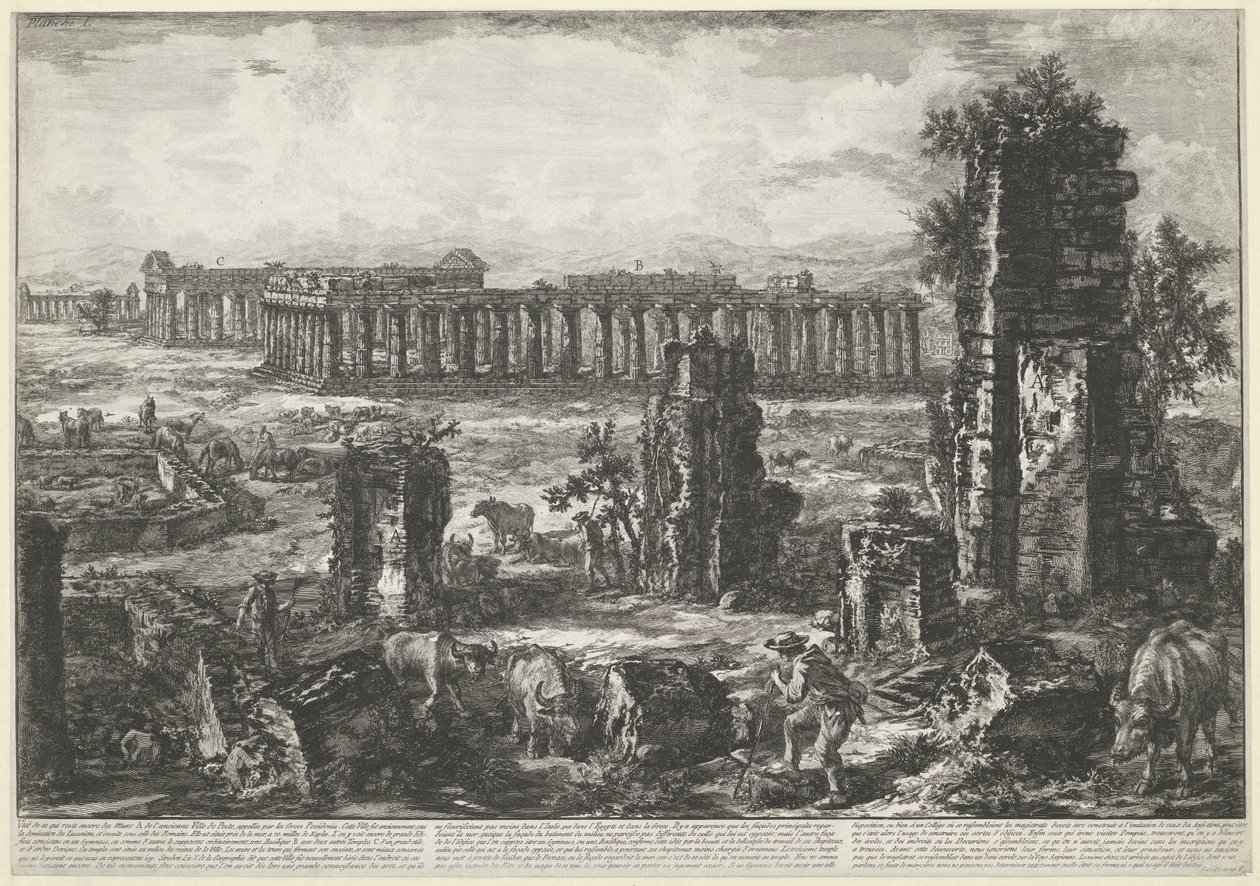 Muinainen kaupunginmuuri ja temppelit Paestumissa Vue de ce qui reste encore des Murs A. de l