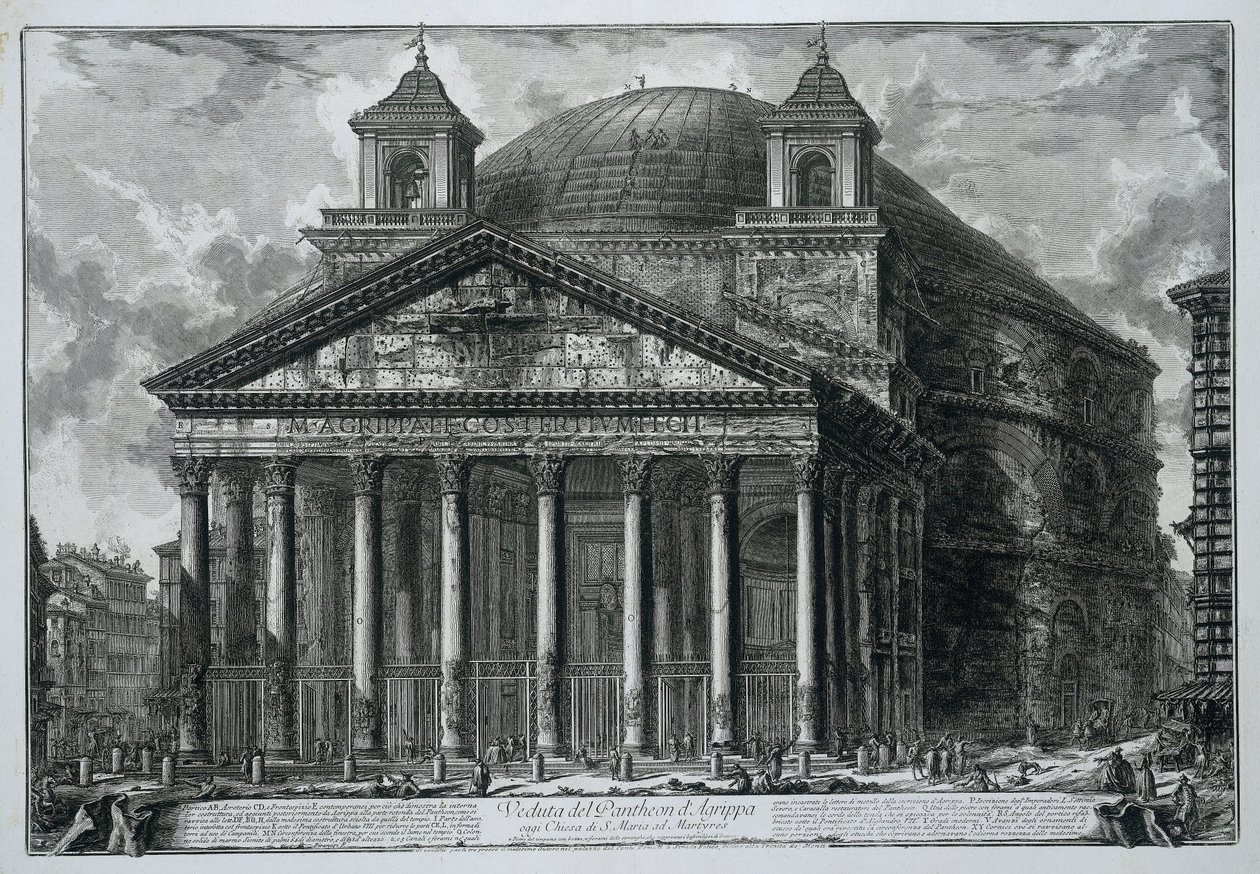 Pantheon Roomassa Näkymä Agrippan Pantheonille tänään S. Maria ad Martyres -kirkko (otsikko esineessä) Gezichten op Rome (sarjan nimi) Näkymät Roomaan suunnitellut ja kaivertanut Giambattista Piranesi arkkitehti Ve (nez) iano (sarjan nimi) tekijältä Giovanni Battista Piranesi