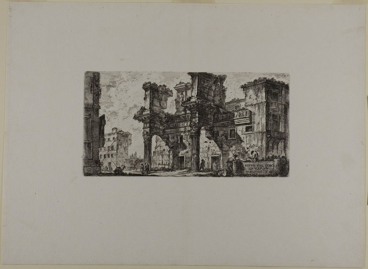 Osa Nervan foorumia, levy viisi teoksesta Joitakin näkymiä riemukaarista ja muista muistomerkeistä. tekijältä Giovanni Battista Piranesi