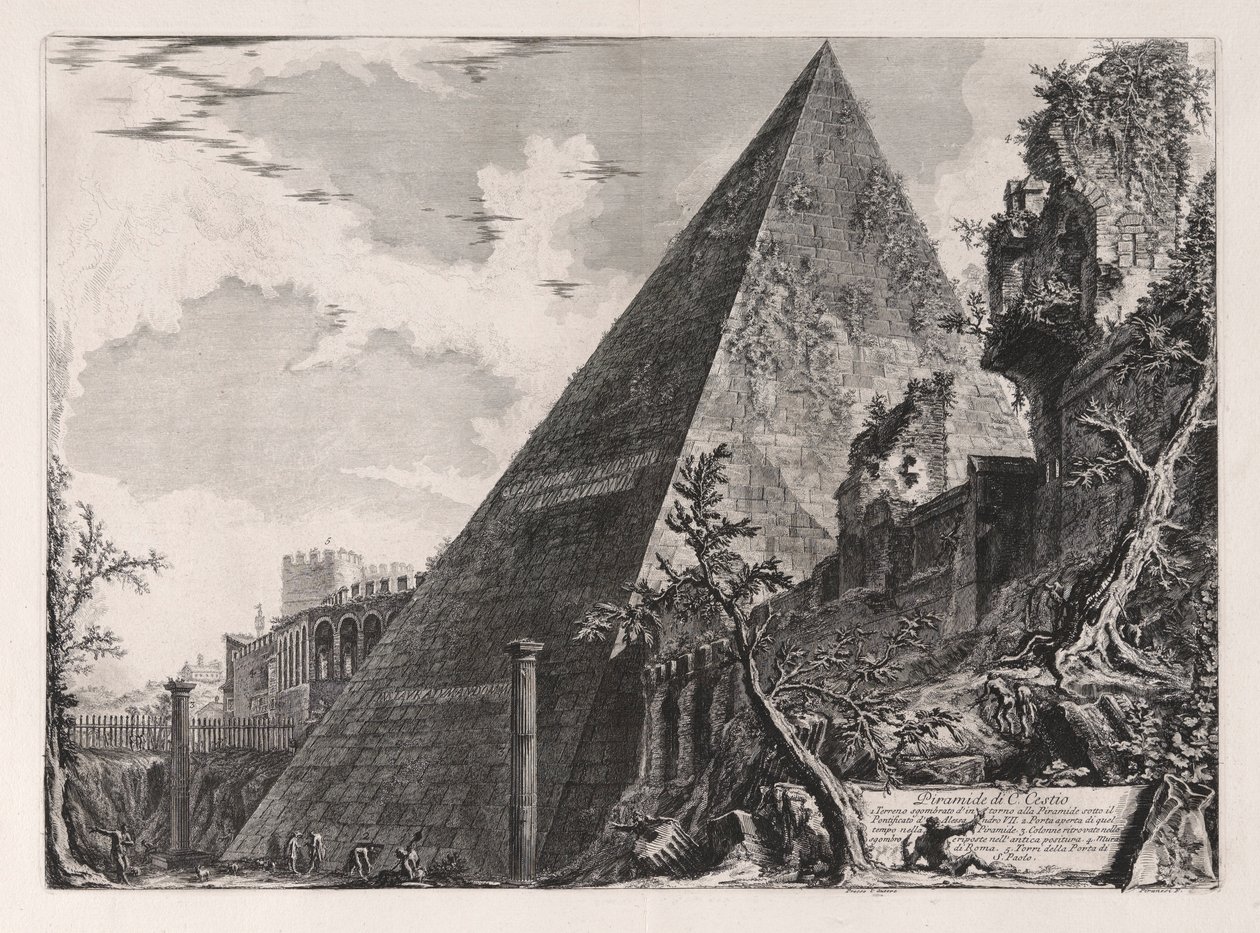 Gaius Cestiuksen pyramidi Vedute di Romasta (näkymät Roomaan) tekijältä Giovanni Battista Piranesi