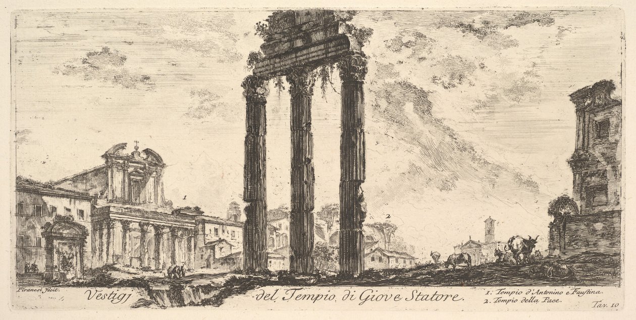 Levy 10: Jupiterin temppelin rauniot Staattori Jupiter tukija. 1. Temppeli ..., n. 1748. tekijältä Giovanni Battista Piranesi