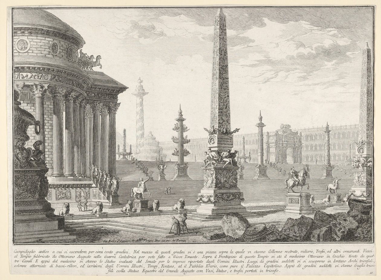 Levy 10: Muinainen Capitol nousi noin sata askelta [...] Campido..., 1743. tekijältä Giovanni Battista Piranesi