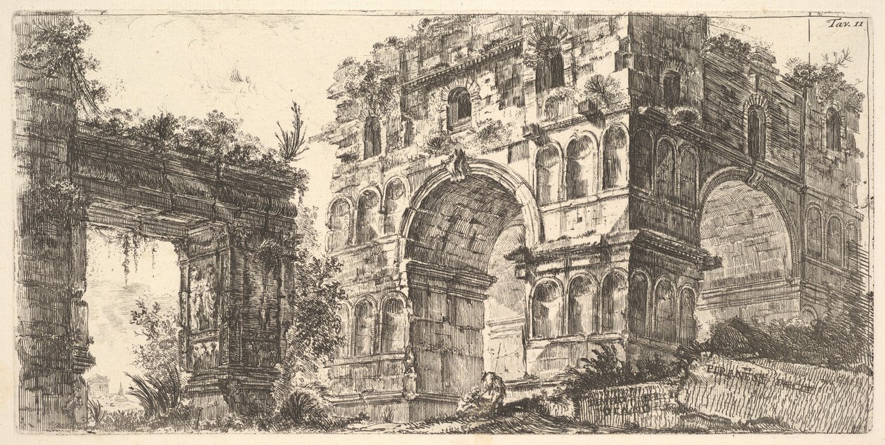 Levy 11: Januksen temppeli Tempio di Janus sarjasta Antichita Romana, n. 1748. tekijältä Giovanni Battista Piranesi