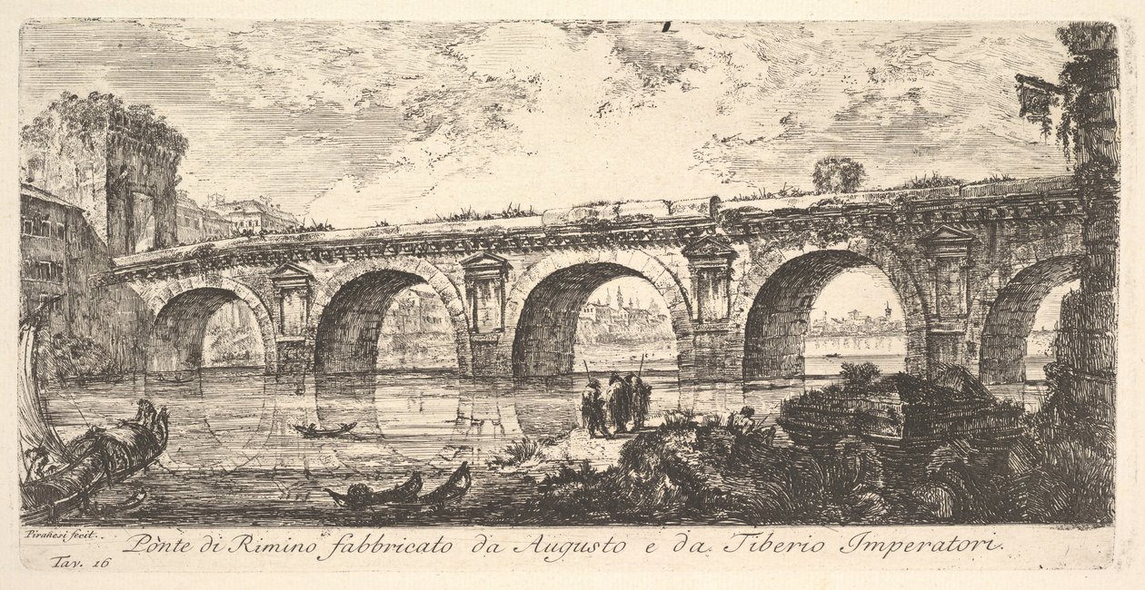 Levy 16: Riminin silta, jonka rakensivat keisarit Augustus ja Tiberius Ponte di R..., n. 1748. tekijältä Giovanni Battista Piranesi