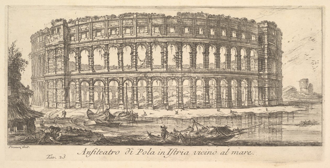 Levy 23: Pulan amfiteatteri Istriassa lähellä merta Pulan amfiteatteri Istriassa vi ..., n. 1748. tekijältä Giovanni Battista Piranesi