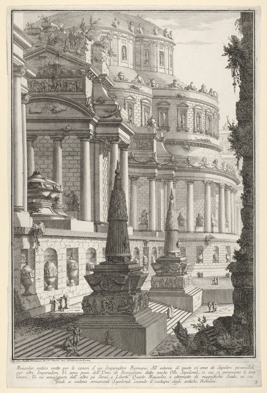 Levy 3: Rooman keisarin tuhkaa varten pystytetty muinainen mausoleumi Mausoleo antico ere..., 1743. tekijältä Giovanni Battista Piranesi