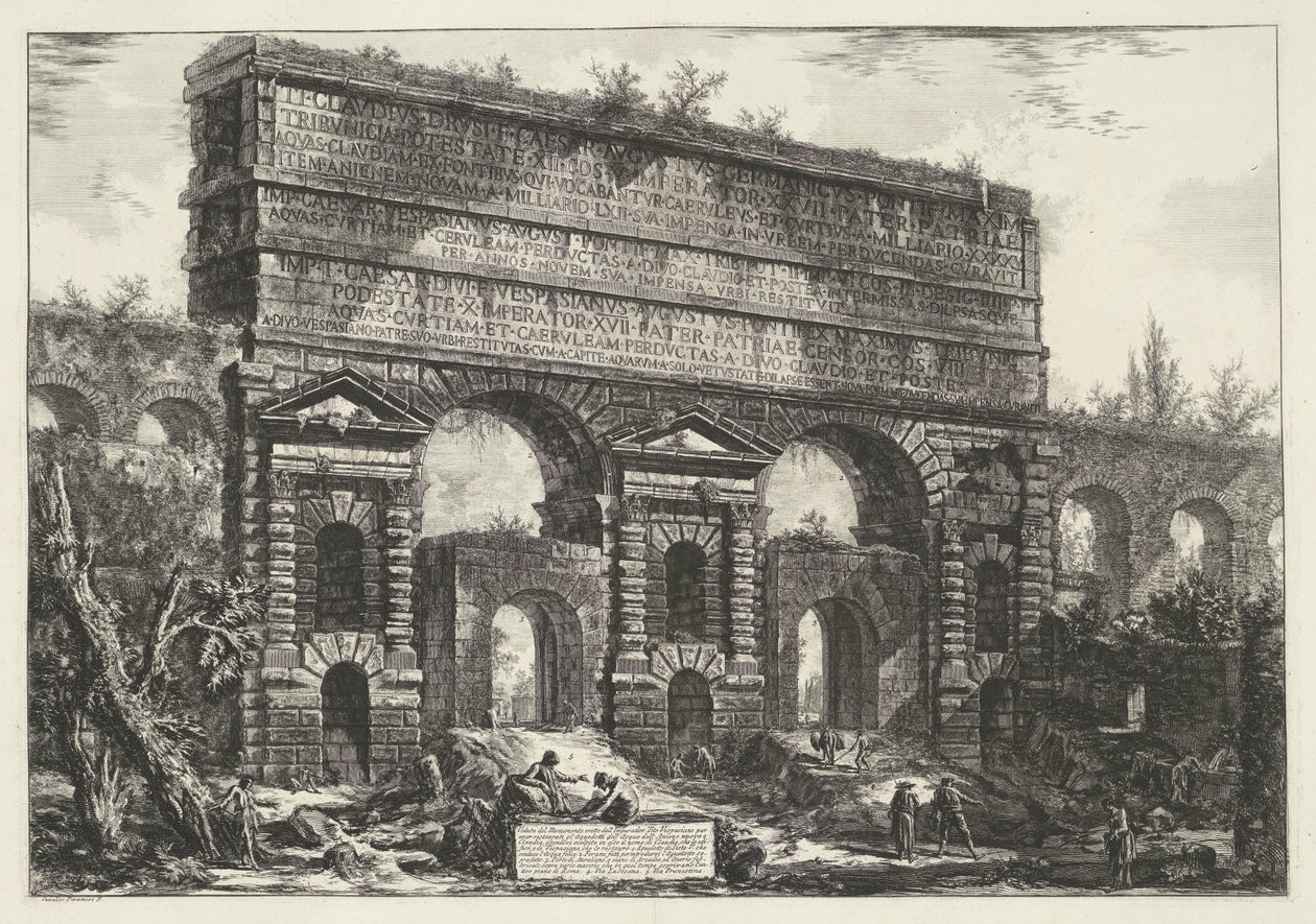 Porta Maggiore te Rooma Näkymä keisari Titus Vespasianuksen (...) pystyttämälle monumentille (nimi esineessä) Gezichten op Rome (sarjan nimi) Näkymät Roomaan suunnitellut ja kaivertanut Giambattista Piranesi arkkitehti Ve (nez) iano (sarjan nimi) tekijältä Giovanni Battista Piranesi