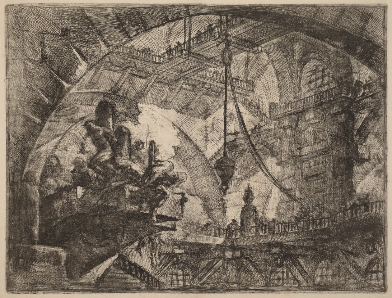 Vankeja ulkonevalla tasanteella tekijältä Giovanni Battista Piranesi