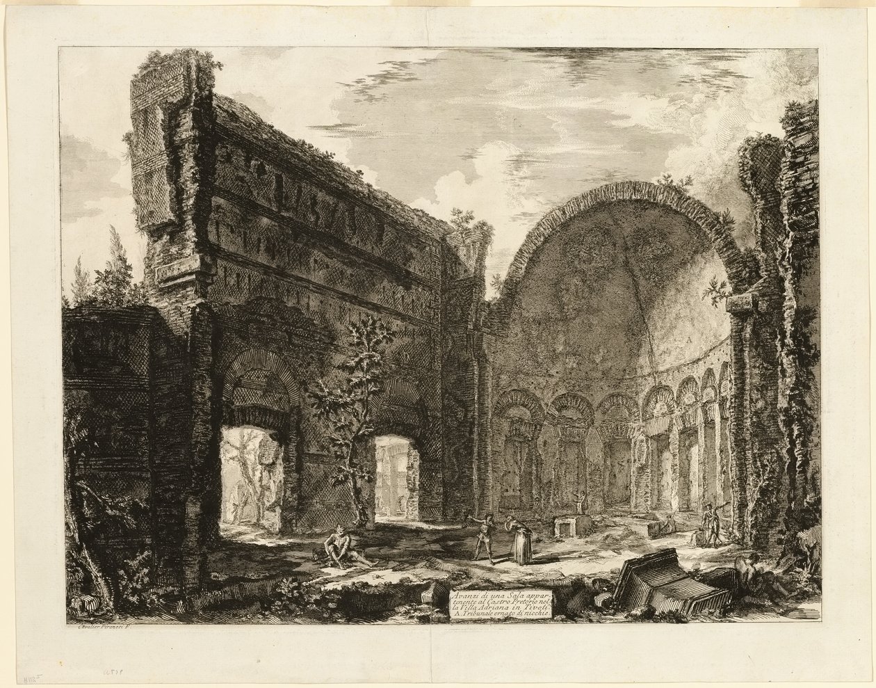 Hadrianuksen huvilan pretoriaanilinnoitukseen kuuluneen huoneen jäänteet, Tivoli, alkaen Views of Rome (Näkymiä Roomasta). tekijältä Giovanni Battista Piranesi